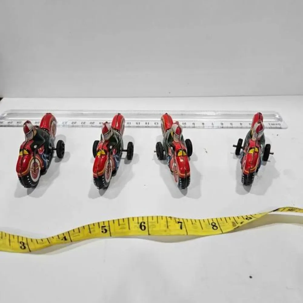 Vintage Tin litho Toy Motorcycles Set of 4 Made in Japan #18's